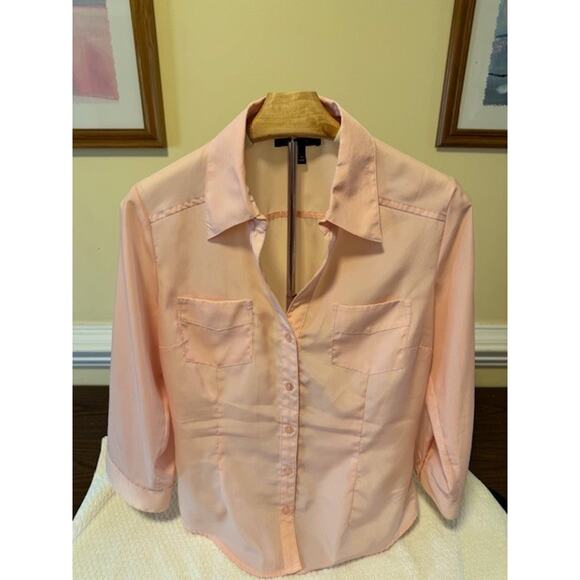 Bcx Girl Tops - BCX Pastel Pink Button Up Blouse Size M Roll Tab 3/4 Sleeve Excellent Condition